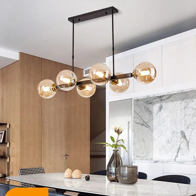 Brass Modern LED Chandelier 8-Head Amber Glow