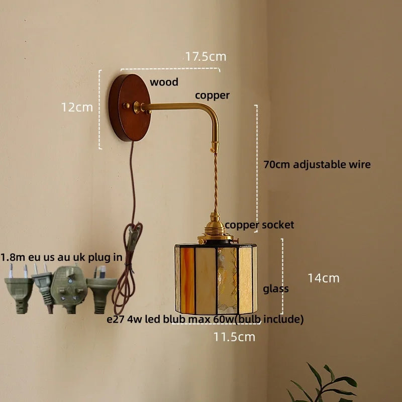 DecorBites™ Adjustable LED Wall Lamp Sconce Copper Wood Glass Stair Light