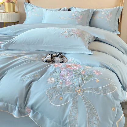 DecorBites™ Chic Flowers Embroidery Bedding Set, 100% Cotton, 400TC
