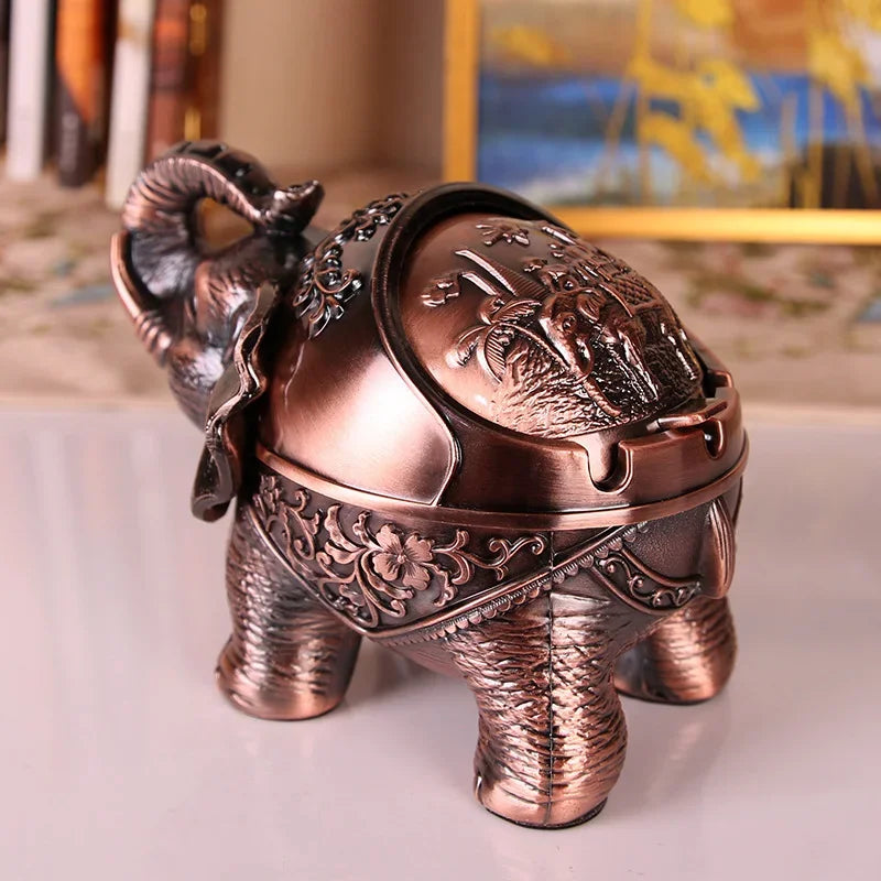 DecorBites™ Elephant Shaped Windproof Ashtray with Lid for Home and Office