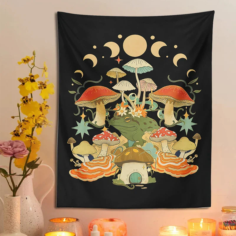 Mystic Moon Phase Tapestry Wall Hanging for Goblincore Aesthetic Bedroom by Decobites