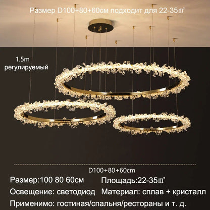 DecorBites™ Golden Crystal LED Round Chandelier for Luxury Indoor Lighting