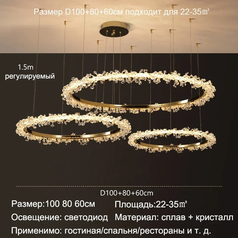 Decorbites™ Lámpara de Araña Redonda LED de Cristal Dorado para Iluminación de Lujo en Interiores