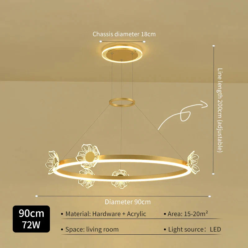 Decorbites™ Lámpara de Araña de Techo Redonda LED Mariposa Dorada para Sala de Estar y Dormitorio