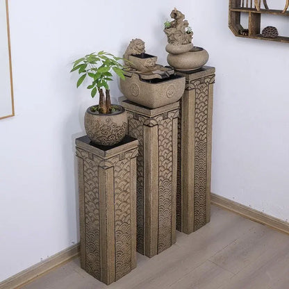 DecorBites™ Chinese Antique Coin Stake Display Column for Garden and Living Room Décor