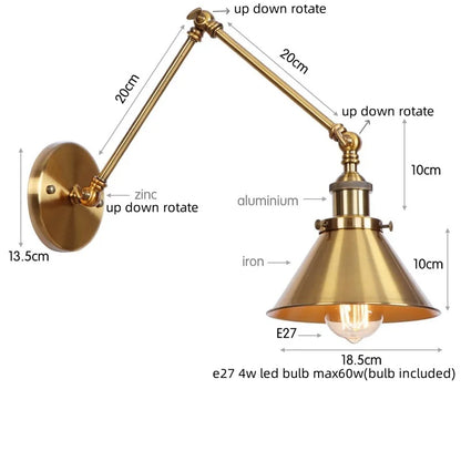 Lámpara de pared LED de hierro Decorbites™ con interruptor de cadena Industrial Vintage para ático y escalera