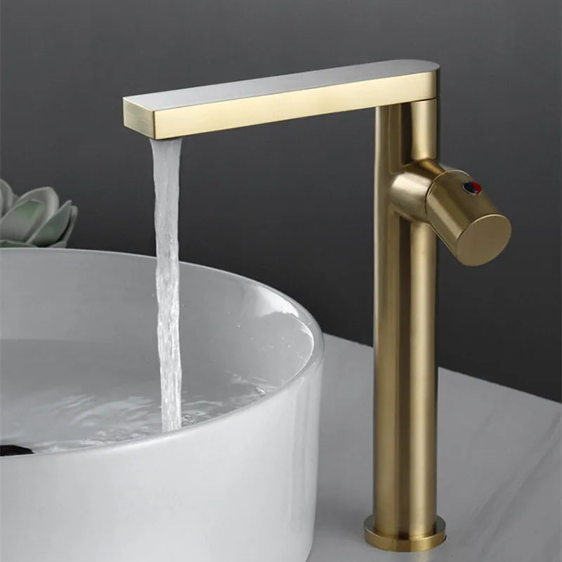 DecorBites™ Brushed Gold Basin Faucet: Single Handle Brass Bathroom Mixer Tap