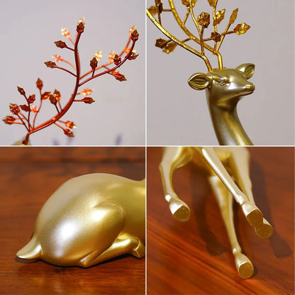 DecorBites™ Golden Deer Figurines: European Feng Shui Home Decor Sculptures