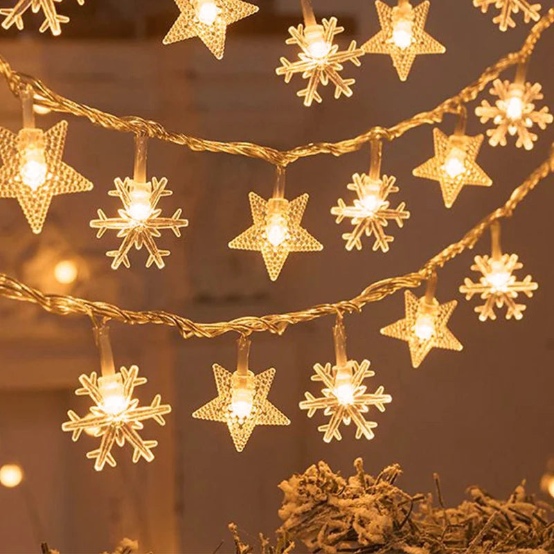 1-10M Christmas Snowflake star Light Christmas Deer String Lights for Merry Christmas Tree Garden New Year's home Decorations