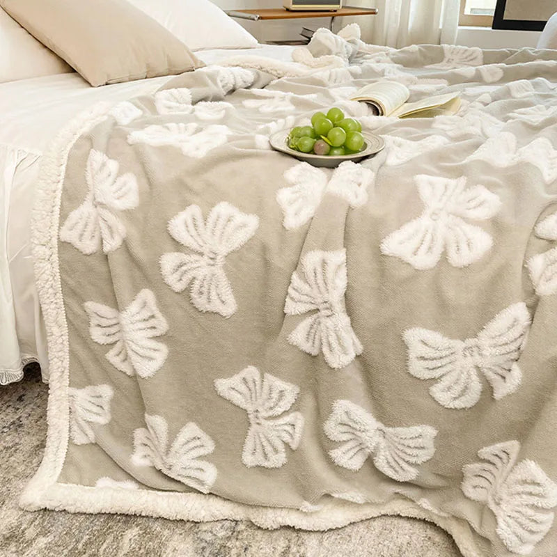 DecorBites™ Butterfly Jacquard Double-Layer Wool Blanket: Soft & Warm for Autumn/Winter