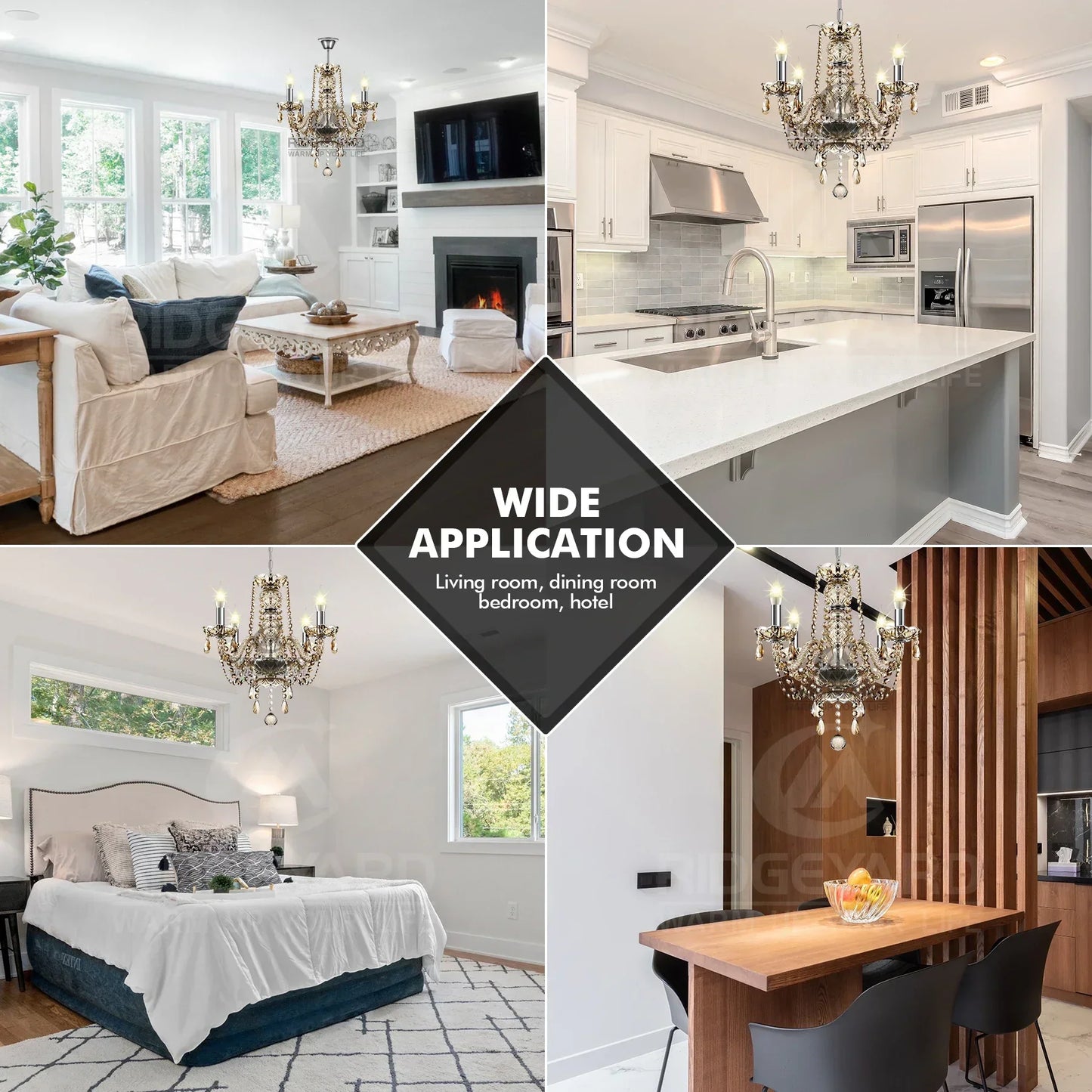 DecorBites™ Crystal Chandelier Pendant Light Cognac Gold LED Luxury Lamp for Dining Living Room