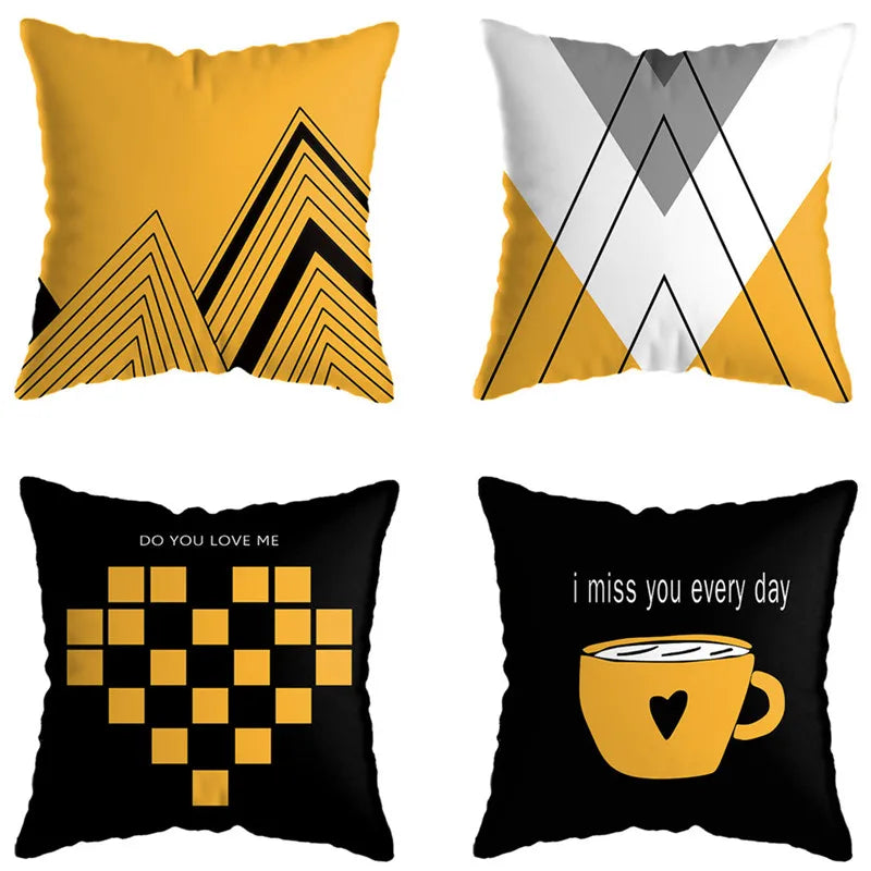 غطاء وسادة مطبوع عليه غزال هندسي من DecorBites™ مقاس 45×45 سم - ديكور منزلي أصفر