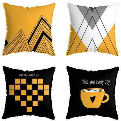 غطاء وسادة مطبوع عليه غزال هندسي من DecorBites™ مقاس 45×45 سم - ديكور منزلي أصفر