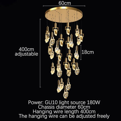 DecorBites™ Elegant Diamond Crystal Chandelier LED Light Fixture Gold Home Decor
