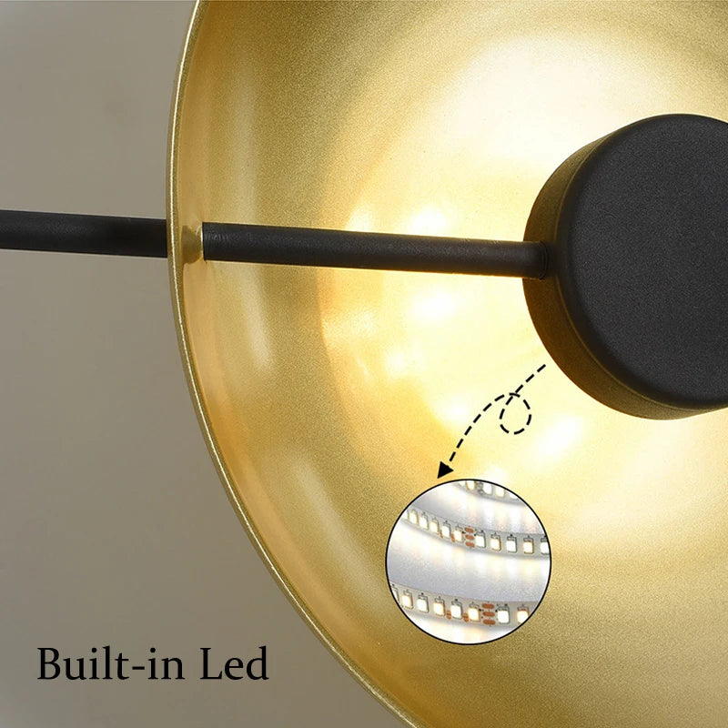 Decorbites™ Luz de Pared LED Círculo Dorado 10W, Aplique Postmoderno Negro para Vestíbulo, Cabezal de Cama, Hotel, Pasillo