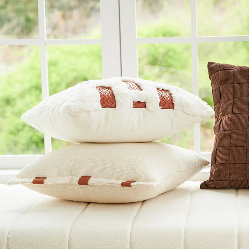 DecorBites™ Abstract Plush Burnt Orange Embroidered Pillow Cover 45x45cm Ivory Decoration