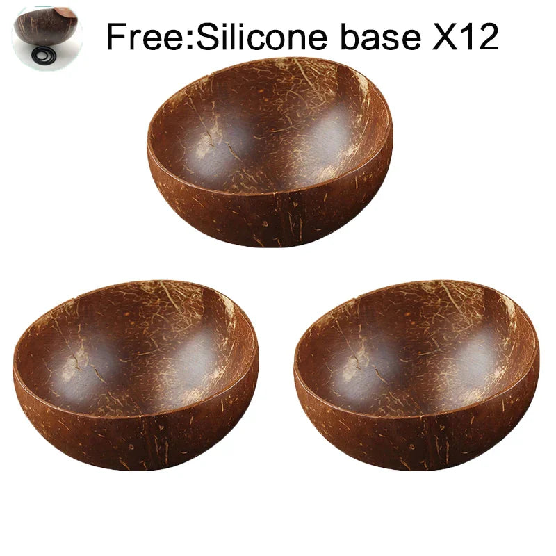 DecorBites™ Coconut Bowl Set with Wooden Spoon: Natural Handmade Tableware for Desserts, Fruits, Salads