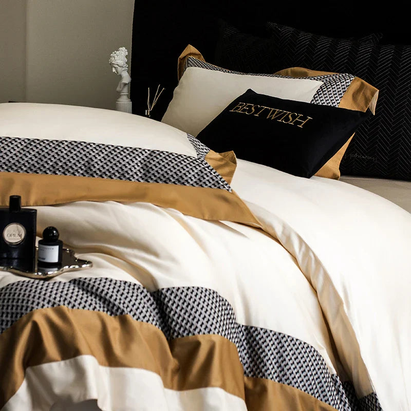 Decobites Luxe Egyptian Cotton Bedding Set - Full Queen King Duvet Cover Flat Sheet Pillowcases