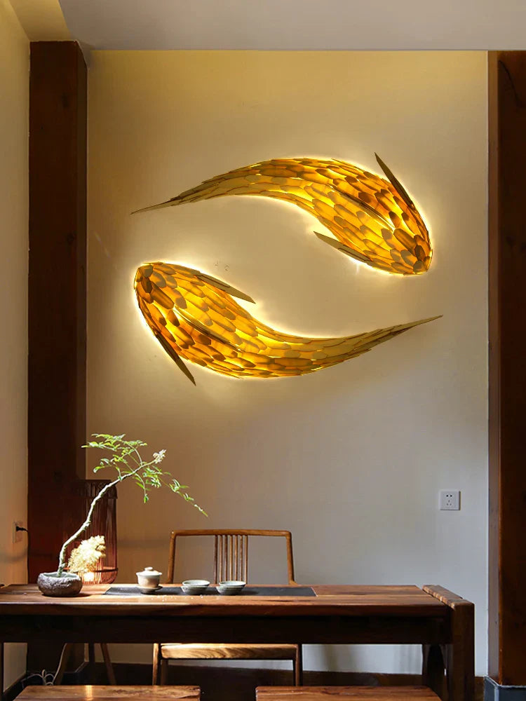 DecorBites™ Handwoven Bamboo LED Fish Wall Light for Modern Nordic Living Room Decor