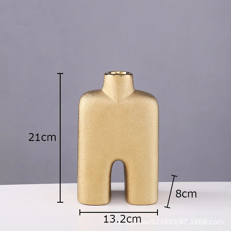 DecorBites™ Gold Ceramic Vase Desk Decor Artificial Flower Arrangement Aesthetic Room Vase