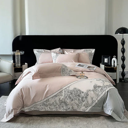 Juego de cama DecorBites™ Luxe con bordado de mariposas y flores, incluye funda nórdica, sábana y fundas de almohada (4 piezas).