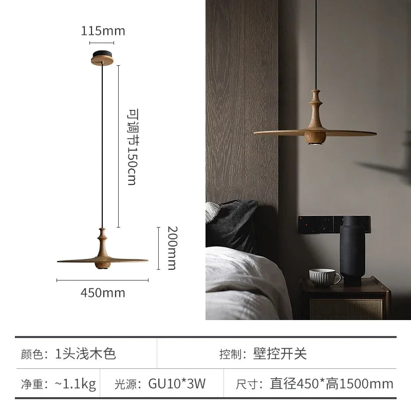 DecorBites™ Black Solid Wood Saucer Pendant Lights, LED GU10, Minimalist Design