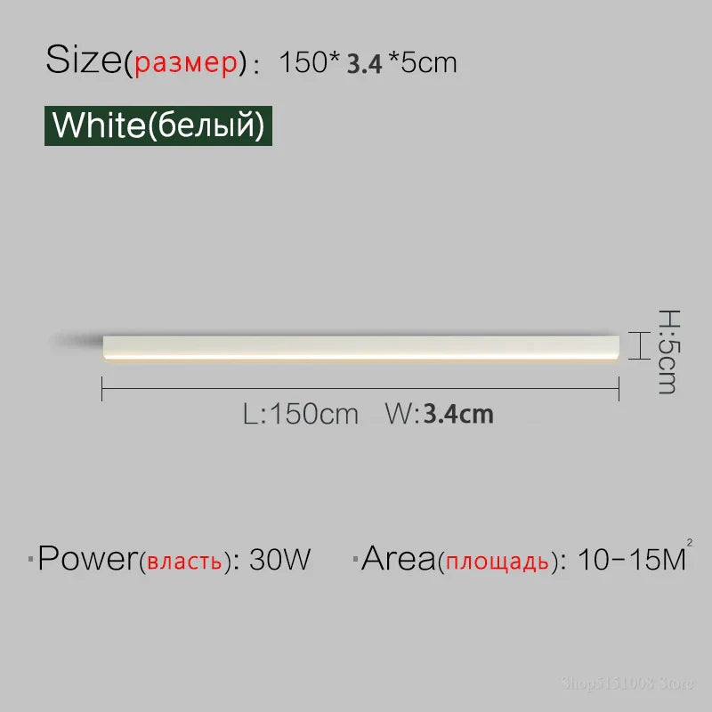 White LED Ceiling Light L150cm Dimmable Remote
