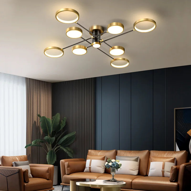 Lámpara de Araña LED de Metal Negro Oro Decorbites™ - Iluminación Minimalista de 3 Temperaturas de Color para Salón y Restaurante