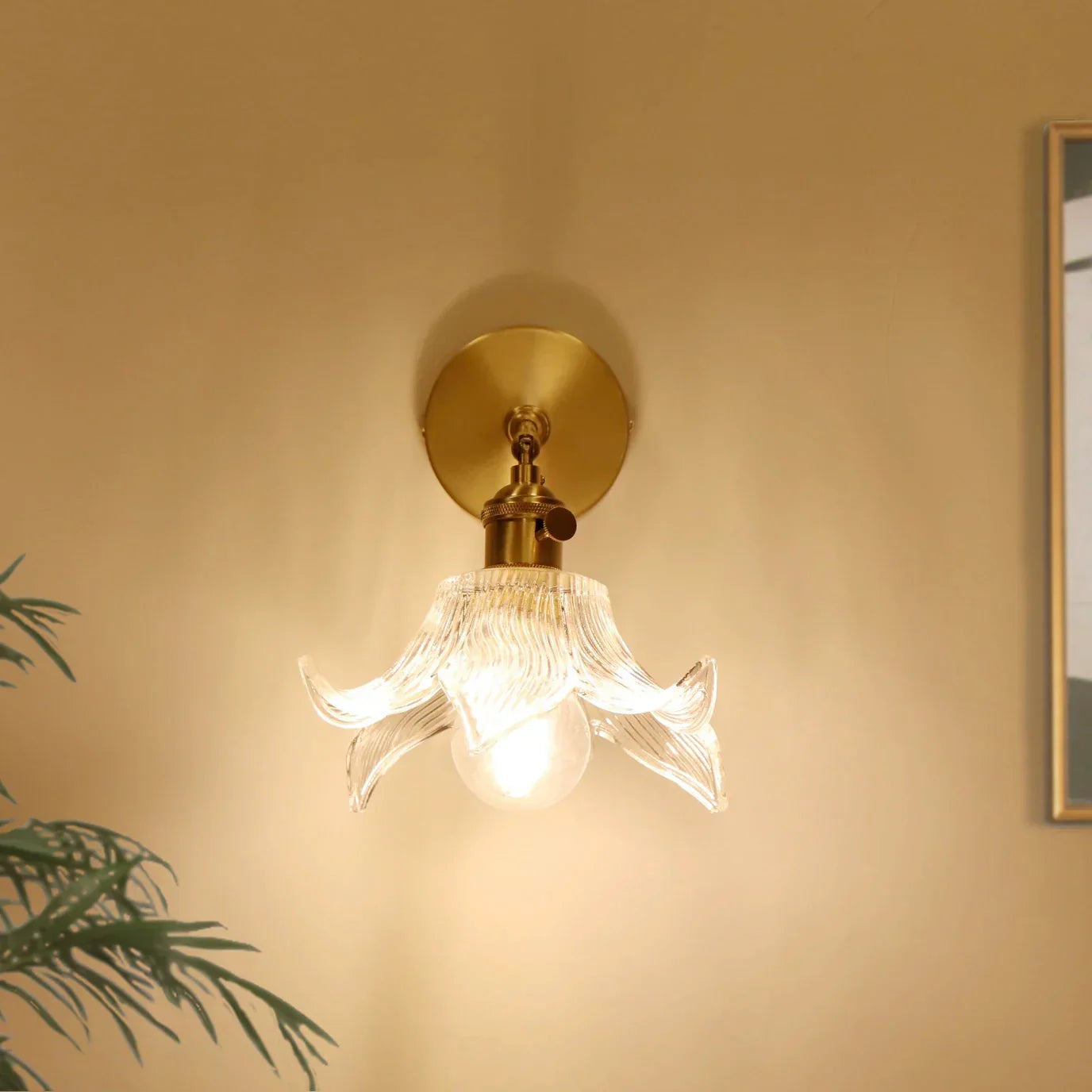 DecorBites™ Clear Flower Glass LED Wall Lamp with Pull Chain Switch