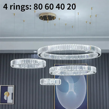 Lámpara de araña con anillo LED de cristal DecorBites™ - Lámpara colgante de escalera para villa de lujo
