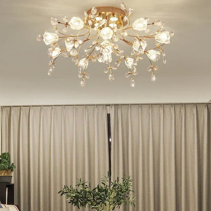 DecorBites™ Glass Flower Chandelier Ceiling Lamp - Nordic Crystal Branch Tree Lighting for Living Room and Bedroom