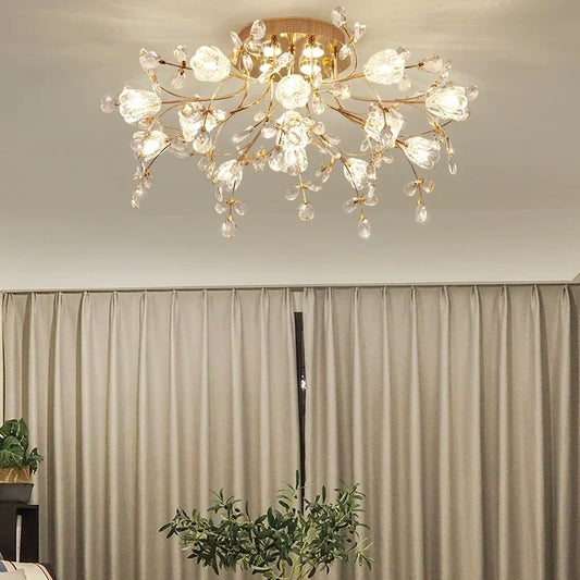 DecorBites™ Glass Flower Chandelier Ceiling Lamp - Nordic Crystal Branch Tree Lighting for Living Room and Bedroom
