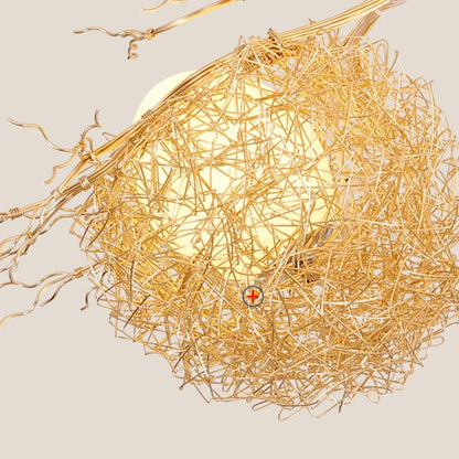 Decorbites™ Goldener LED-Kronleuchter Vogelnester für modernes Cottagecore-Wohnzimmer-Dekor