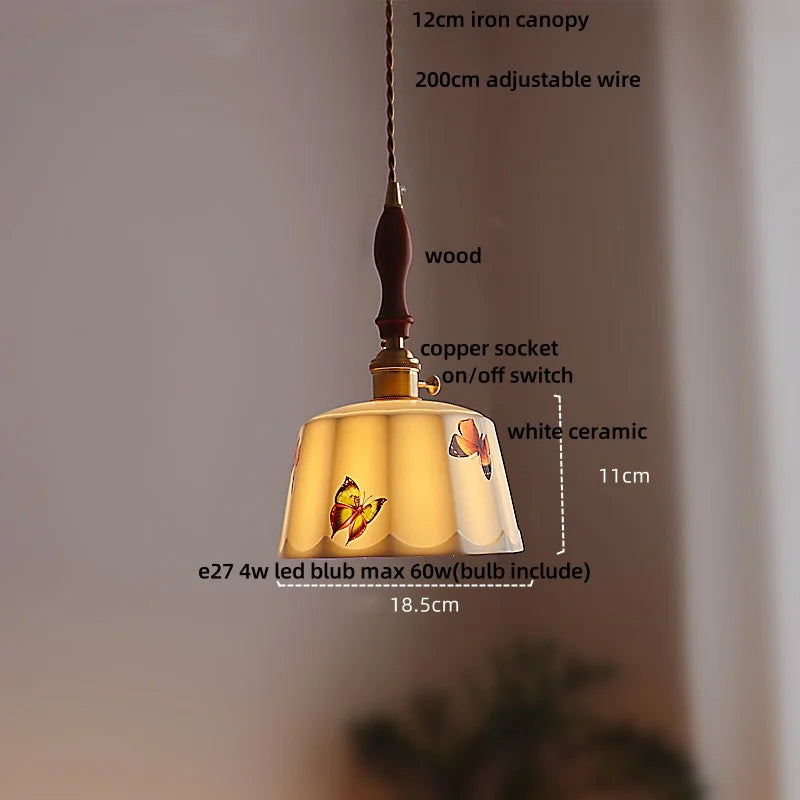 DecorBites™ Brown Wood LED Pendant Light - Nordic Modern White Ceramic Hanging Lamp
