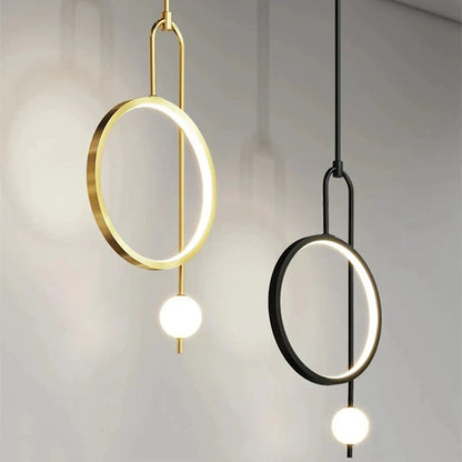 DecorBites™ Gold Black Ring Glass Ball LED Pendant Chandelier