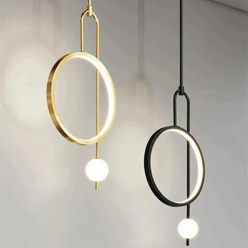 Lámpara de techo colgante LED con bola de vidrio anillo negro dorado Decorbites™