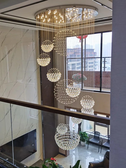 Lámpara de araña de bola de cristal DecorBites™: Lámpara colgante espiral LED moderna para escaleras, sala de estar y vestíbulo.