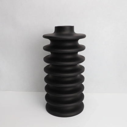 Jarrón DecorBites™ de resina negra con espiral circular geométrica - Maceta decorativa para el hogar