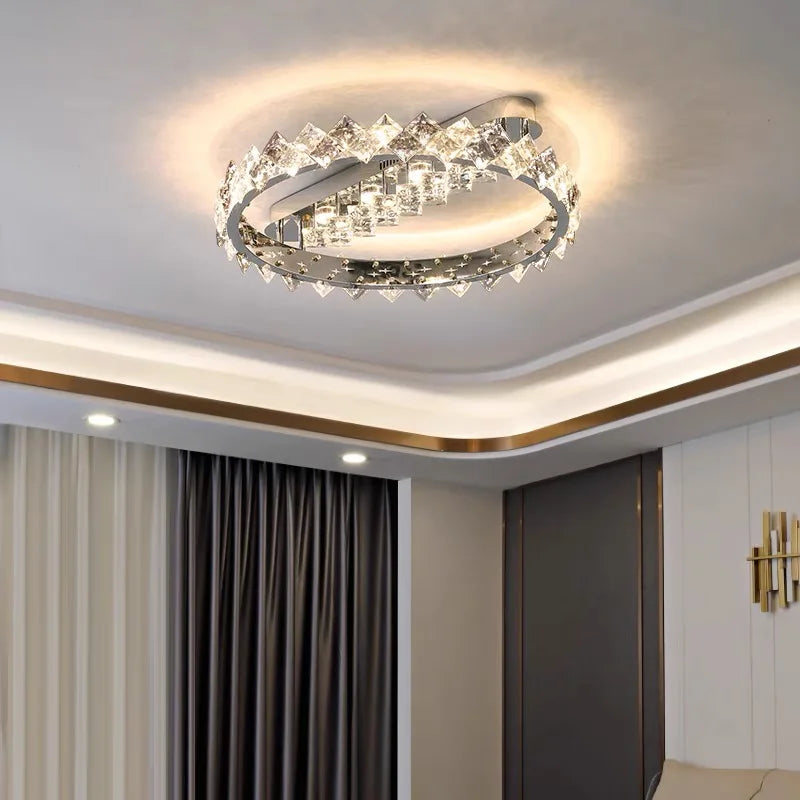 DecorBites™ Crystal Ceiling Lamp: Modern Luxury Dimmable Lighting for Living Dining Bedroom