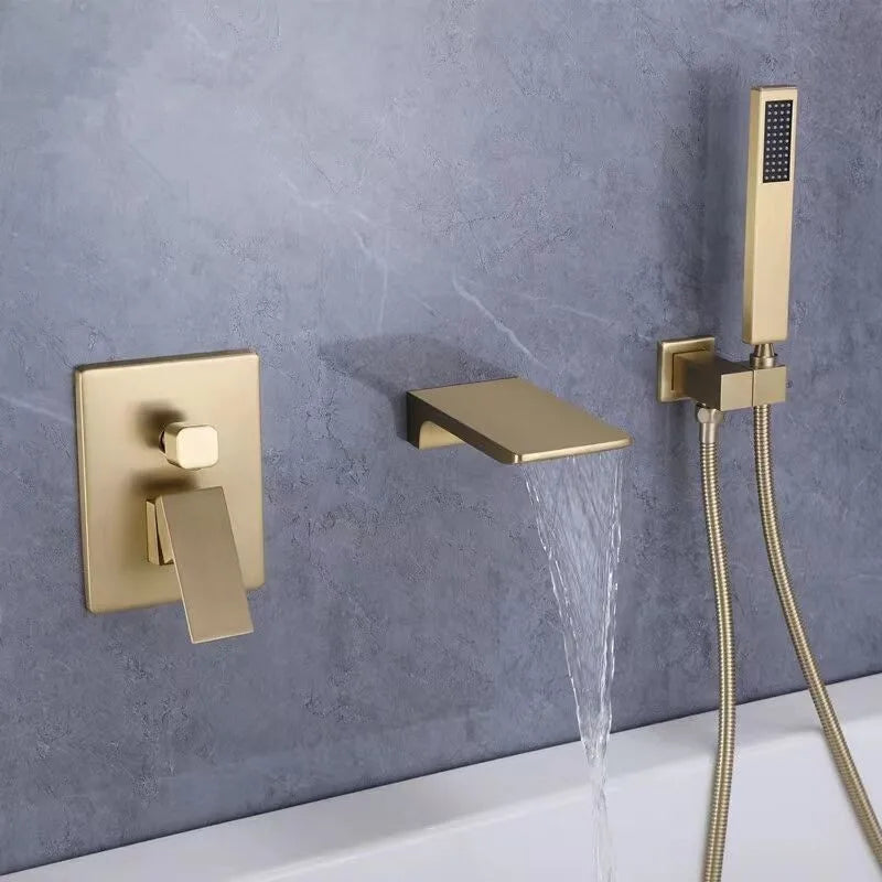 DecorBites™ Gold Bathtub Shower Faucet Set with Handheld Waterfall & Mixer Tap