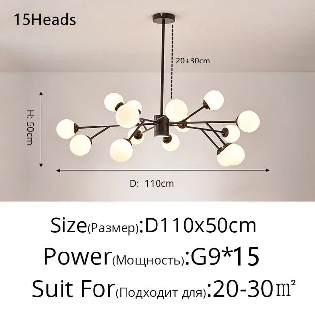 ثريا DecorBites™ الزجاجية الحديثة على شكل فرع - تصميم ماجيك بين لغرفة المعيشة