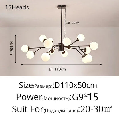 ثريا DecorBites™ الزجاجية الحديثة على شكل فرع - تصميم ماجيك بين لغرفة المعيشة