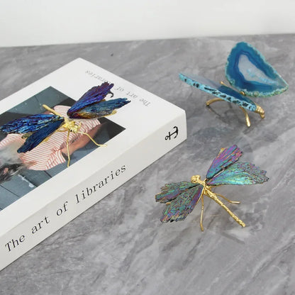 DecorBites™ Golden Crystal Agate Butterfly Sculpture Decorative Figurines