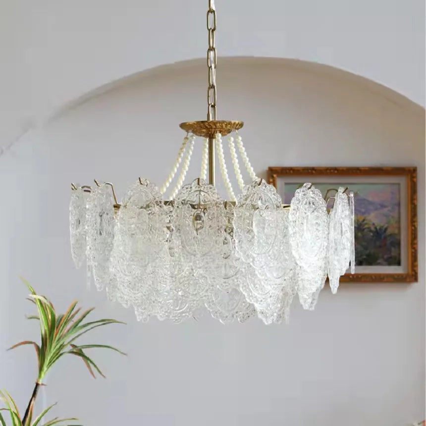 DecorBites™ Clear Glass LED Chandelier: Modern French Style for Living Room, Bedroom, Kitchen.