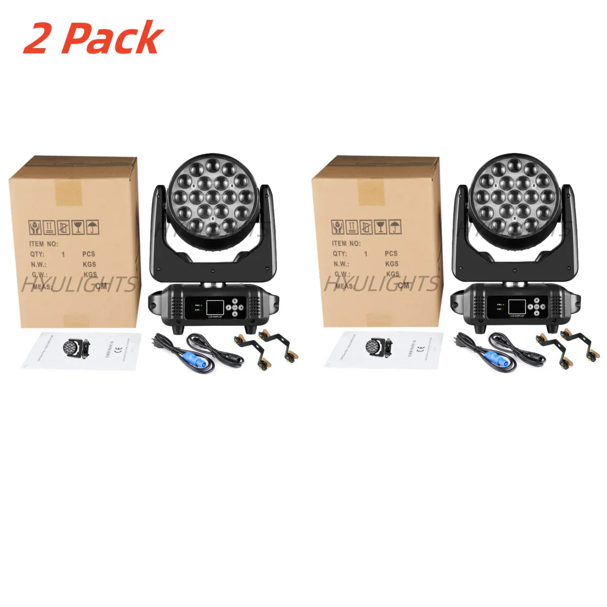 DecorBites™ LED Moving Head 19x15W RGBW 4-in-1 Beam Wash/Zoom Light - DMX512 Control