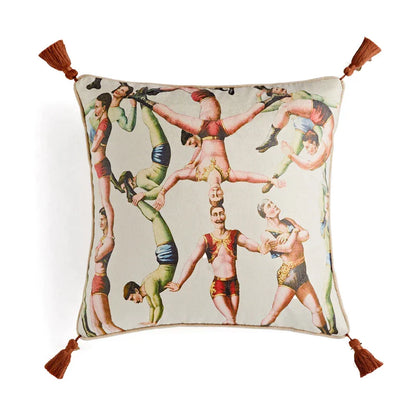 DecorBites™ Circus Retro Throw Pillow Cover with Tassels 45x45 Eclectic Home Decor