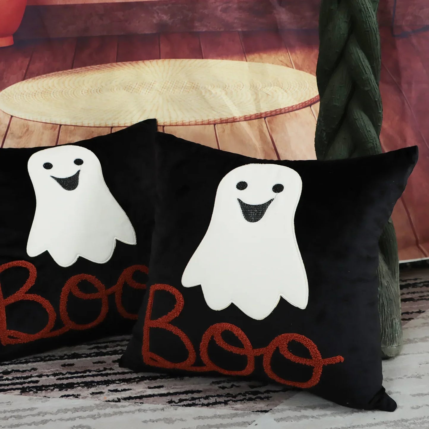 DecorBites™ Halloween Ghost Patchwork Pillow Cover - Decorative Embroidered Cushion Cover