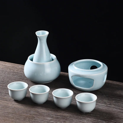 DecorBites™ Ceramic Sake Set: Sake Bottle, Warmer, & 4 Cups