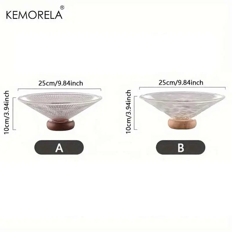 Plato de cristal creativo DecorBites™ para fruta con base de madera | Decoración elegante para el hogar, ideal para la mesa de centro del salón