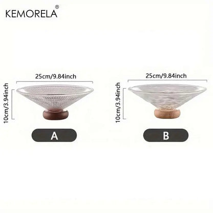 Plato de cristal creativo DecorBites™ para fruta con base de madera | Decoración elegante para el hogar, ideal para la mesa de centro del salón